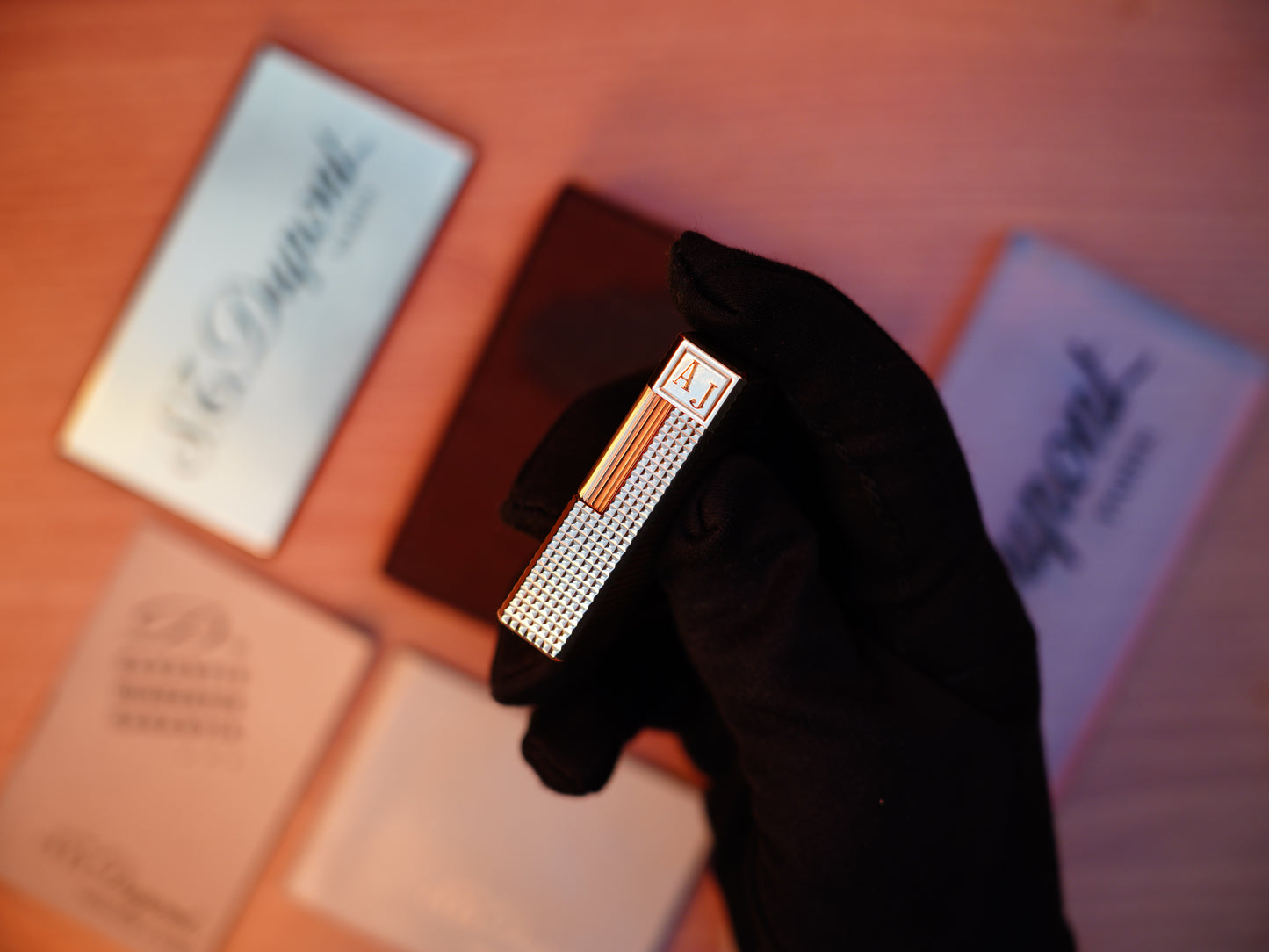 Vintage 1980 St Dupont Ligne 1 Heavy 24k Gold Finish Large Size Diamond pattern / Full Set with box and document