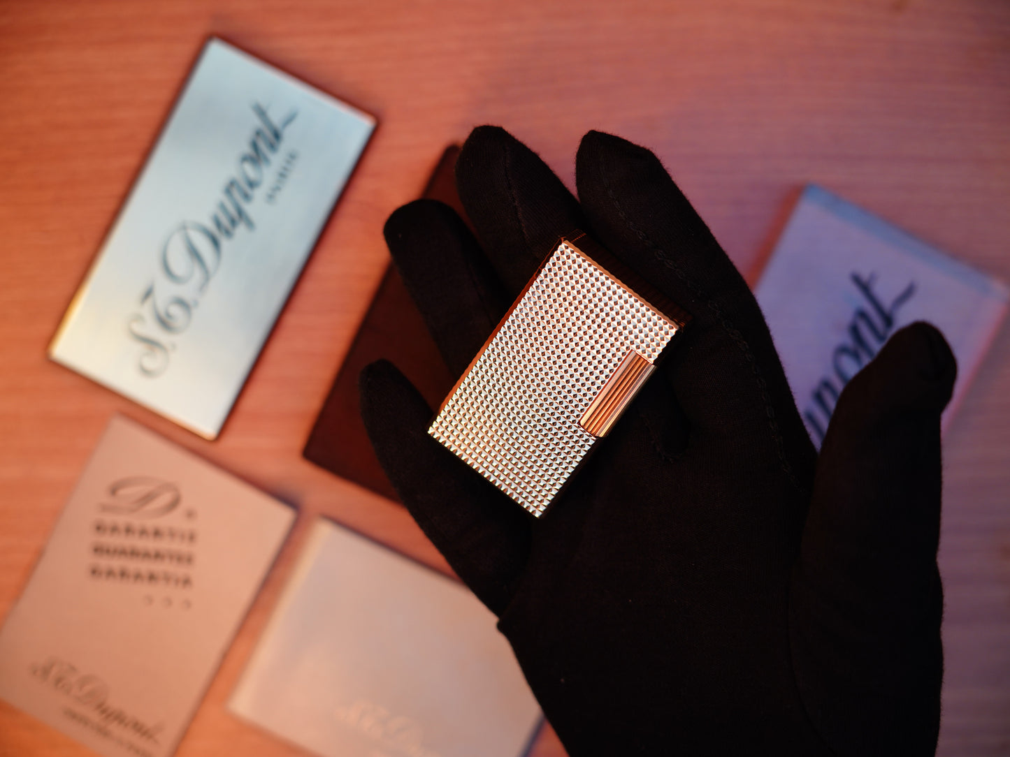 Vintage 1980 St Dupont Ligne 1 Heavy 24k Gold Finish Large Size Diamond pattern / Full Set with box and document