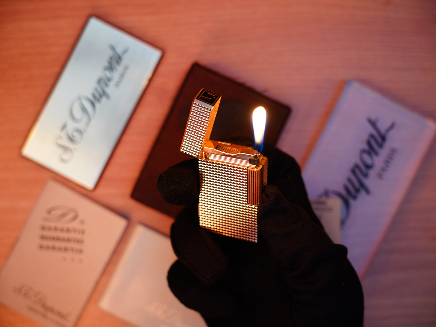 Vintage 1980 St Dupont Ligne 1 Heavy 24k Gold Finish Large Size Diamond pattern / Full Set with box and document