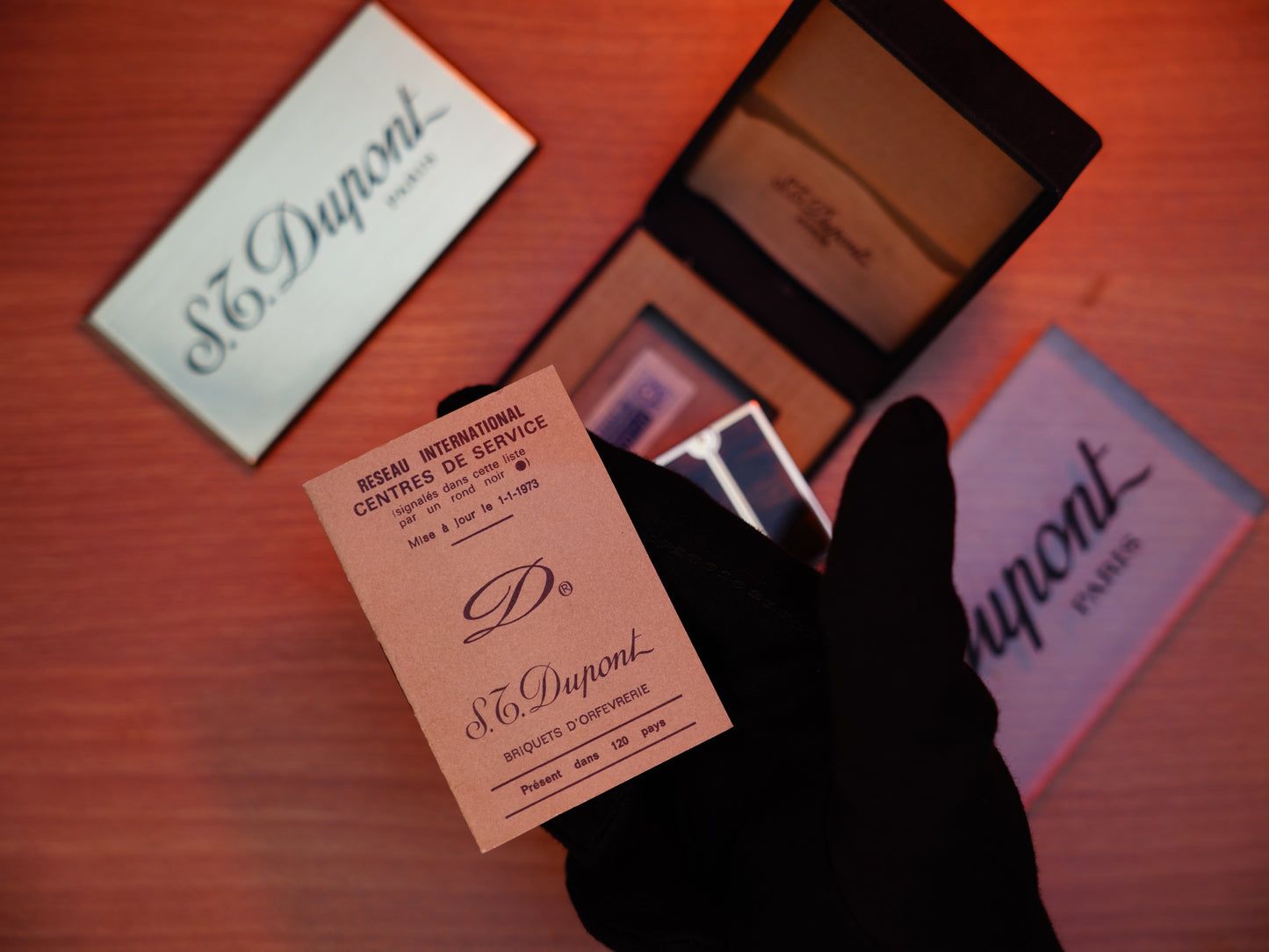Vintage 1970 St Dupont Ligne 2 Heavy Gold Finish and real Wood Lacquer Large Size / With box and document