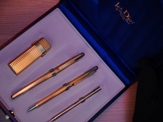 Vintage 1970 Christian Dior Vermill Solid 925 Sterling Silver Pens and lighter / rare gift set