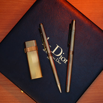 Vintage 1970 Christian Dior Vermill Solid 925 Sterling Silver Pens and lighter / rare gift set