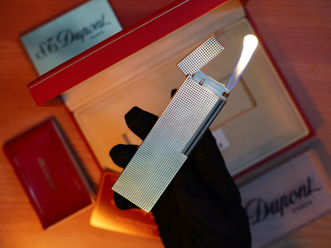 Vintage S.T. Dupont Ligne 2 Table Lighter – 1980 Heavy Silver Finish