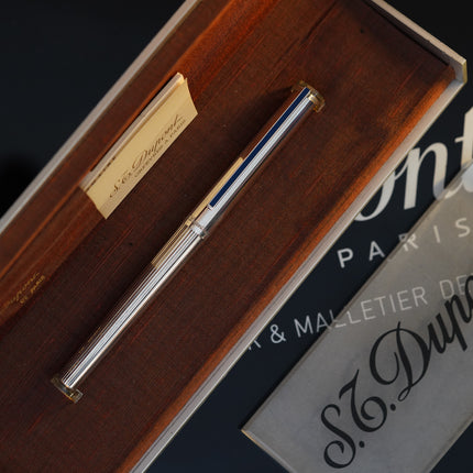 Vintage 1970 S.T. Dupont Luxury Fountain Pen – Solid 925 Sterling Silver - 18K Solid Gold Nib - Vertical Line