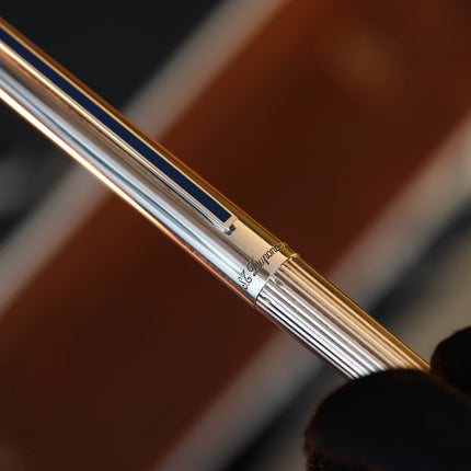 Vintage 1970 S.T. Dupont Luxury Fountain Pen – Solid 925 Sterling Silver - 18K Solid Gold Nib - Vertical Line