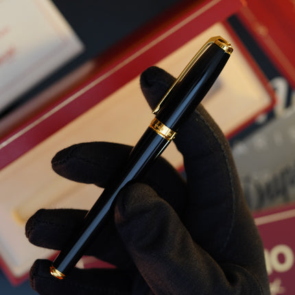 Vintage 1980 S.T. Dupont Fidelio Fountain Pen – Natural Black Lacquer – Hallmarked 14K Solid Gold Nib – Full Set NOS
