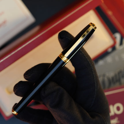 Vintage 1980 S.T. Dupont Fidelio Fountain Pen – Natural Black Lacquer – Hallmarked 14K Solid Gold Nib – Full Set NOS