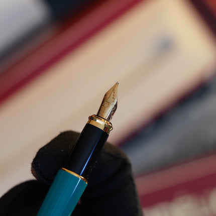 Vintage 1980 S.T. Dupont Fidelio Fountain Pen – Turquoise-Green Natural Lacquer – Hallmarked 14K Solid Gold Nib – Full Set NOS