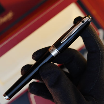 Vintage 1980s S.T. Dupont Olympio Fountain Pen – Natural Black Lacquer – Large Fat Model – Hallmarked 18K Solid Gold Fine Nib – Full Set NOS