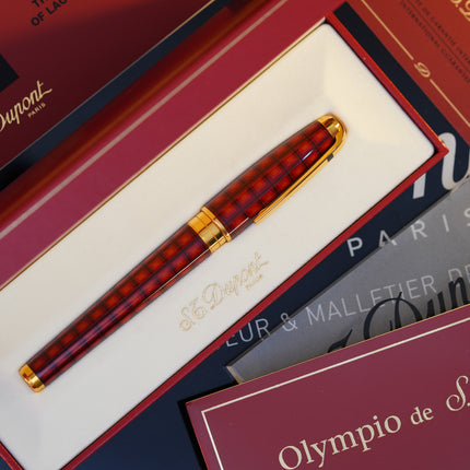 Vintage 1980s S.T. Dupont Vertigo Fountain Pen – Natural Lacquer Pattern – Hallmarked 18K Two-Tone Solid Gold Nib (M) – Full Set NOS