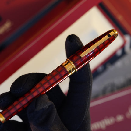 Vintage 1980s S.T. Dupont Vertigo Fountain Pen – Natural Lacquer Pattern – Hallmarked 18K Two-Tone Solid Gold Nib (M) – Full Set NOS