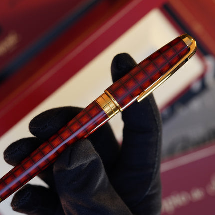 Vintage 1980s S.T. Dupont Vertigo Fountain Pen – Natural Lacquer Pattern – Hallmarked 18K Two-Tone Solid Gold Nib (M) – Full Set NOS