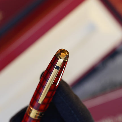 Vintage 1980s S.T. Dupont Vertigo Fountain Pen – Natural Lacquer Pattern – Hallmarked 18K Two-Tone Solid Gold Nib (M) – Full Set NOS
