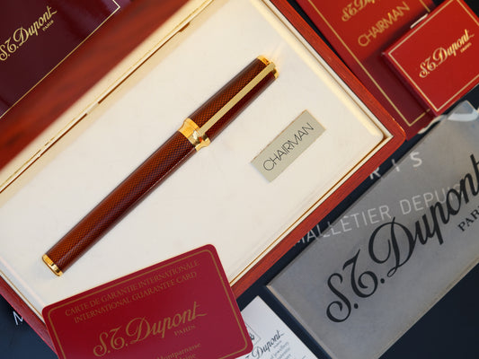 Vintage St Dupont Luxury Grenat Natural Lacquer Chairman 18k Solid Gold M Fountain Pen