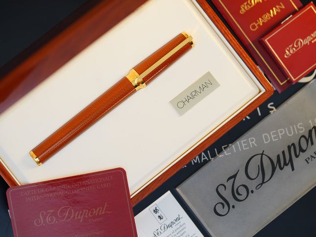 Vintage St Dupont Luxury Ambre Natural Lacquer Chairman 18k Solid Gold M Fountain Pen