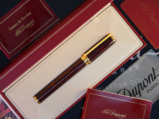 Vintage St Dupont Luxury 24k Gold Finish Natural Lacquer 18k Solid Gold Nib M Fountain Pen