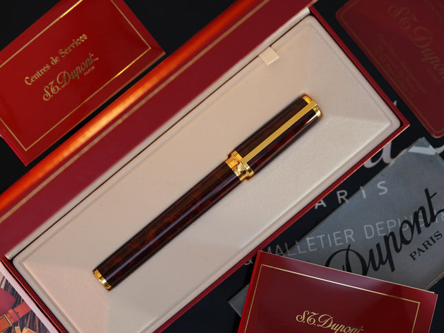 Vintage St Dupont Luxury 24k Gold Finish Natural Lacquer 18k Solid Gold Nib M Fountain Pen