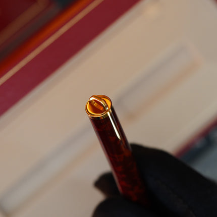 Vintage 1980s S.T. Dupont Montparnasse Fountain Pen – Tortoiseshell Natural Lacquer & 24K Gold Finish – Hallmarked 18K Solid Gold Nib (M) – Full Set NOS