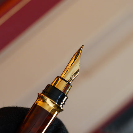 Vintage 1980s S.T. Dupont Montparnasse Fountain Pen – Tortoiseshell Natural Lacquer & 24K Gold Finish – Hallmarked 18K Solid Gold Nib (M) – Full Set NOS