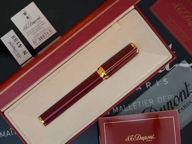 Vintage St Dupont Luxury 24k Gold Finish Natural Lacquer 18k Solid Gold Nib M Fountain Pen