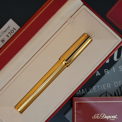 Vintage St Dupont Luxury 24k Gold Finish 18k Solid Gold Nib M Fountain Pen