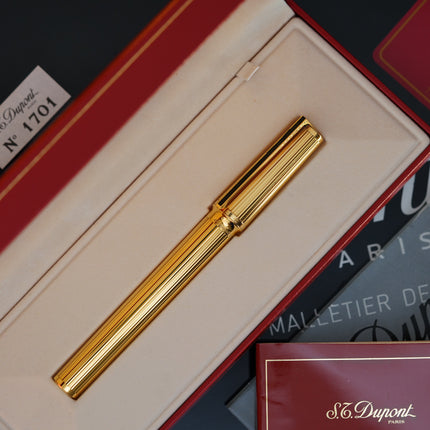 Vintage St Dupont Luxury 24k Gold Finish 18k Solid Gold Nib M Fountain Pen