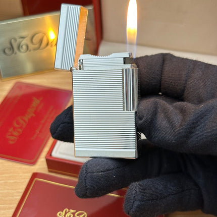 Authentic 1980 St dupont ligne 1 Heavy Silver Plated working amazing / full set with box and documents / pre-owned with initials