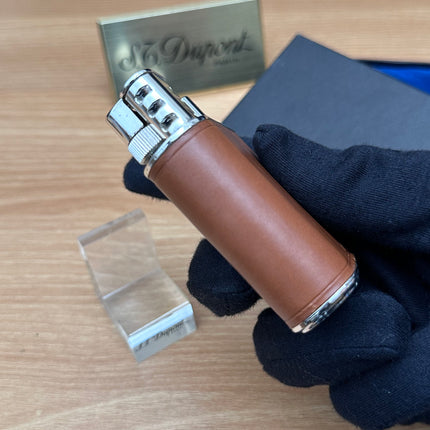 Vintage 1980 ESERCITO table lighter with leather design \ with box never used \ working perfect for cigar & table decor