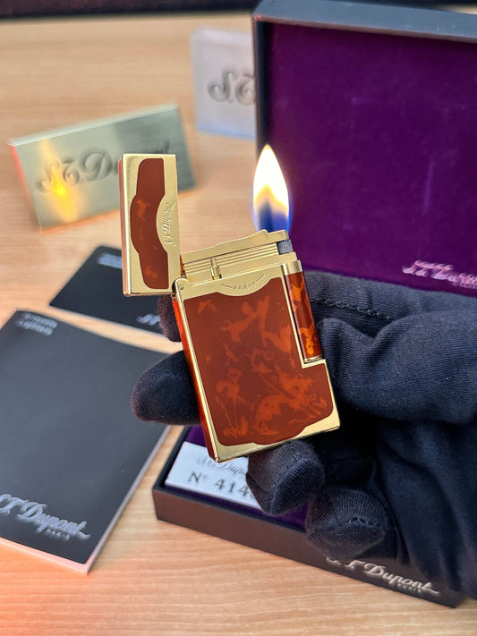 Vintage 1990 rare St Dupont Dual flame gold Maduro Oscuro Habanna Cigar collection \ fair condition \ working perfect box & documents full