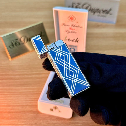 Rare 1970 Hadson Solid Sterling Silver 925 Guilloché Blue Enamel \ with box never used / working perfect with hallmark