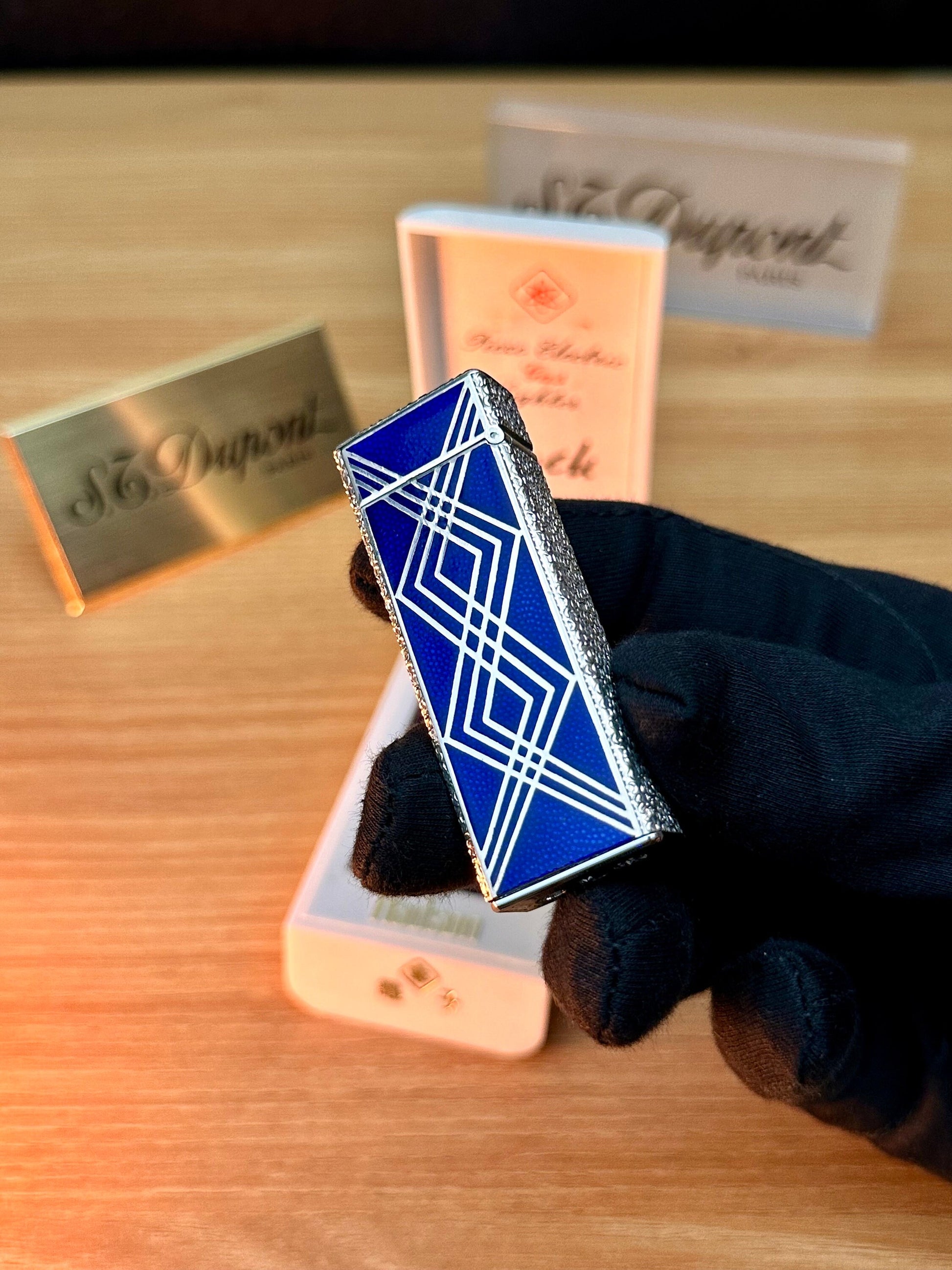 Rare 1970 Hadson Solid Sterling Silver 925 Guilloché Blue Enamel \ with box never used / working perfect with hallmark