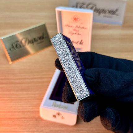 Rare 1970 Hadson Solid Sterling Silver 925 Guilloché Blue Enamel \ with box never used / working perfect with hallmark