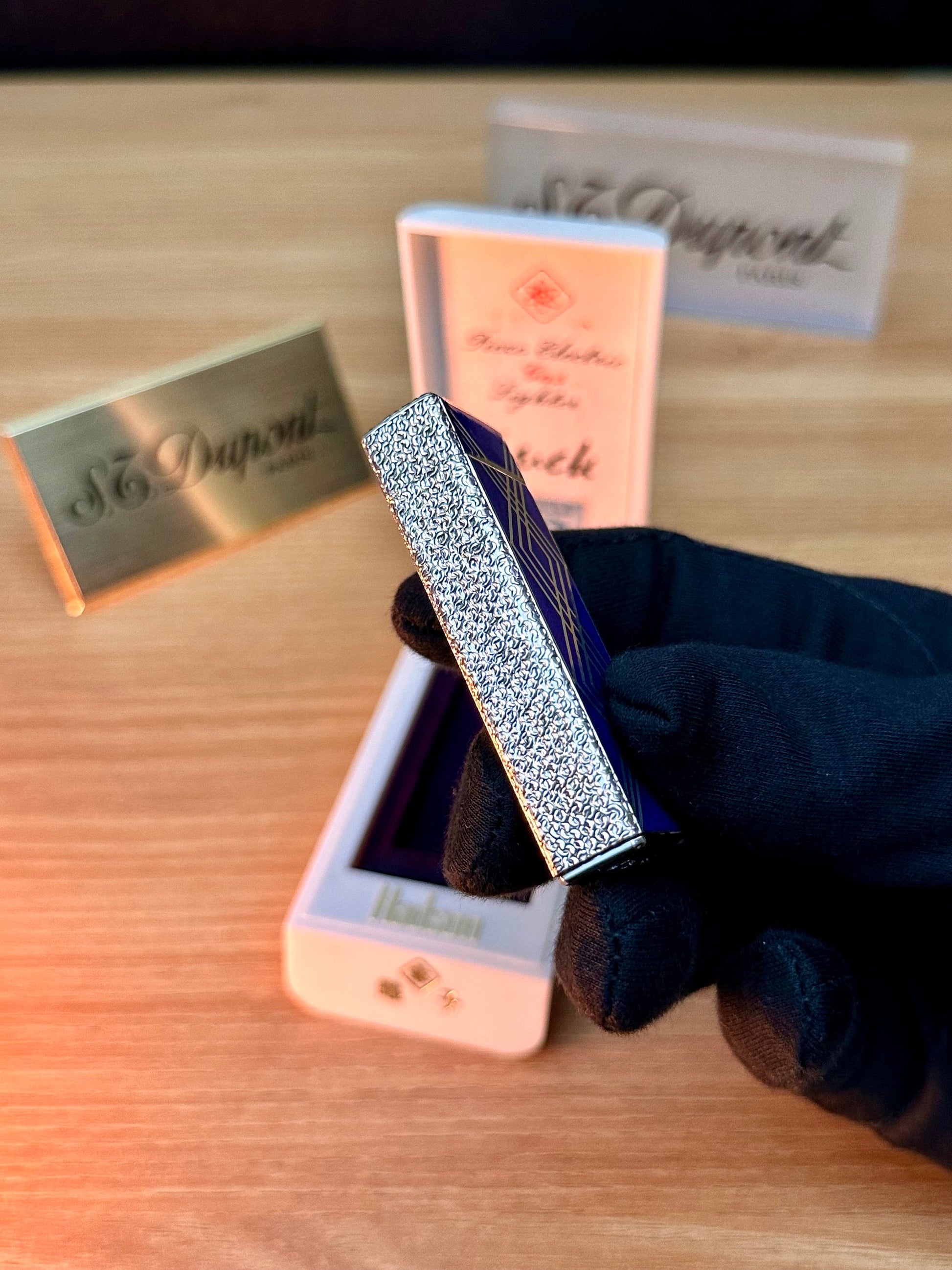 Rare 1970 Hadson Solid Sterling Silver 925 Guilloché Blue Enamel \ with box never used / working perfect with hallmark