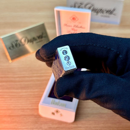 Rare 1970 Hadson Solid Sterling Silver 925 Guilloché Blue Enamel \ with box never used / working perfect with hallmark