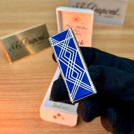 Rare 1970 Hadson Solid Sterling Silver 925 Guilloché Blue Enamel \ with box never used / working perfect with hallmark