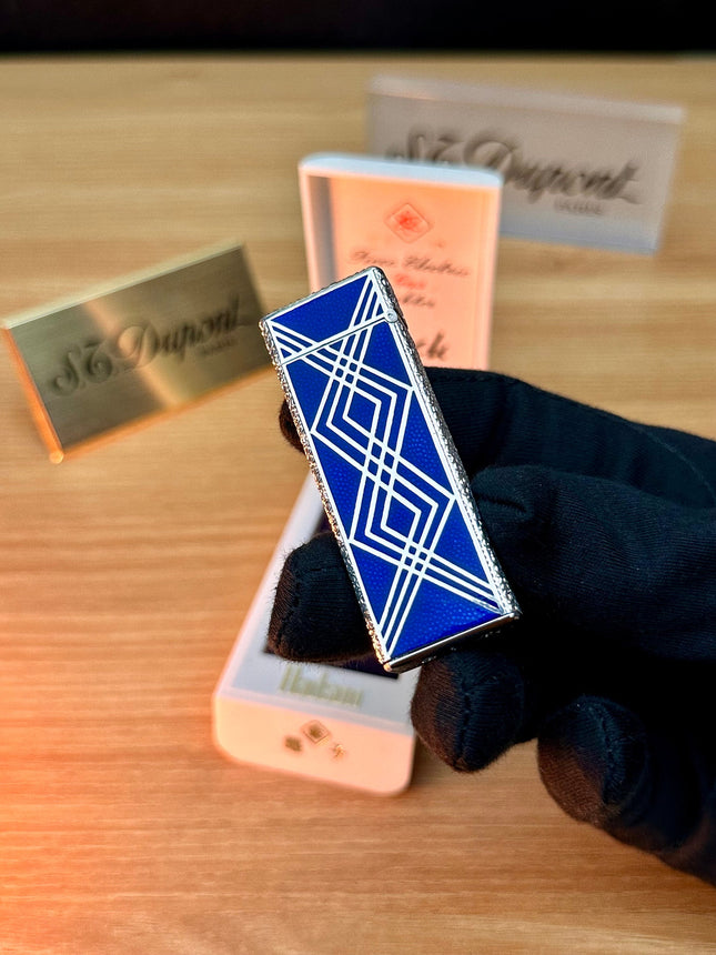 Rare 1970 Hadson Solid Sterling Silver 925 Guilloché Blue Enamel \ with box never used / working perfect with hallmark