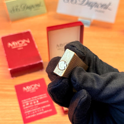vintage 1970 Rare 24k Gold Finish Myon lighter Paris Made from 1919 with box and documents / working perfect in amazing condition