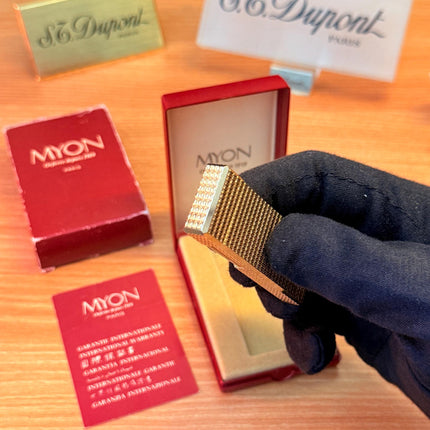 vintage 1970 Rare 24k Gold Finish Myon lighter Paris Made from 1919 with box and documents / working perfect in amazing condition