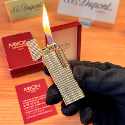 vintage 1970 Rare 24k Gold Finish Myon lighter Paris Made from 1919 with box and documents / working perfect in amazing condition