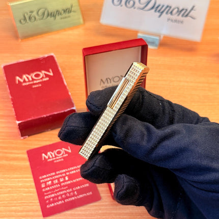 vintage 1970 Rare 24k Gold Finish Myon lighter Paris Made from 1919 with box and documents / working perfect in amazing condition