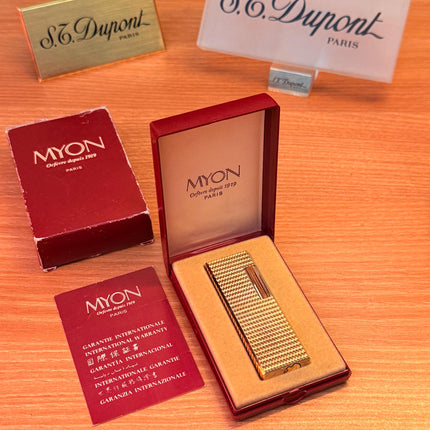vintage 1970 Rare 24k Gold Finish Myon lighter Paris Made from 1919 with box and documents / working perfect in amazing condition