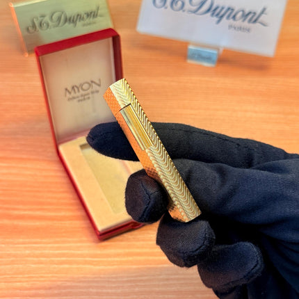 vintage 1970 Rare 24k Gold Finish Myon lighter Paris Made from 1919 with box and documents / working perfect in good condition with initial