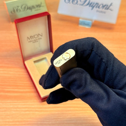 vintage 1970 Rare 24k Gold Finish Myon lighter Paris Made from 1919 with box and documents / working perfect in good condition with initial