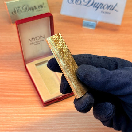 vintage 1970 Rare 24k Gold Finish Myon lighter Paris Made from 1919 with box and documents / working perfect in good condition with initial