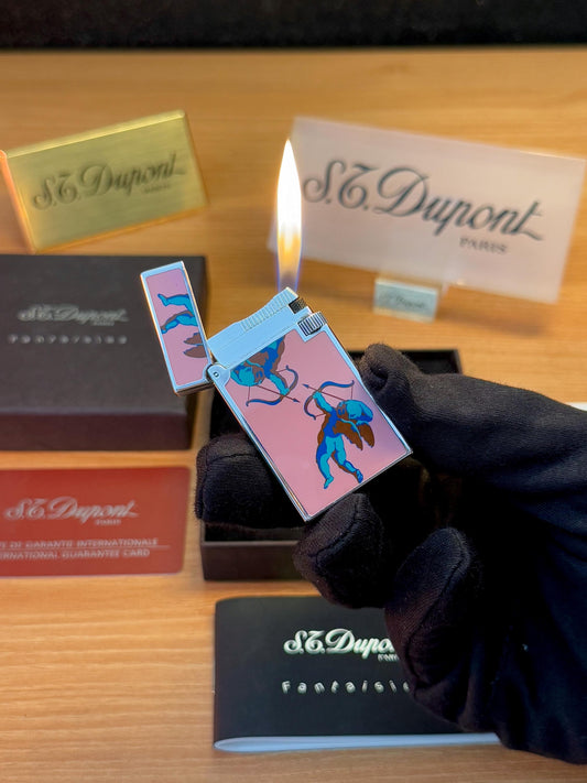 Vintage St Dupont Fantaisies Rare Collector Hand Painted Lacquered Heavy Silver Finish lighter / with box and documents / working perfect