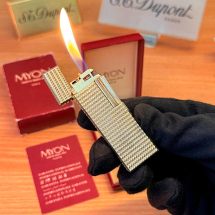 vintage 1970 Rare 24k Gold Finish Myon lighter Paris Made from 1919 with box and documents / working perfect in amazing condition