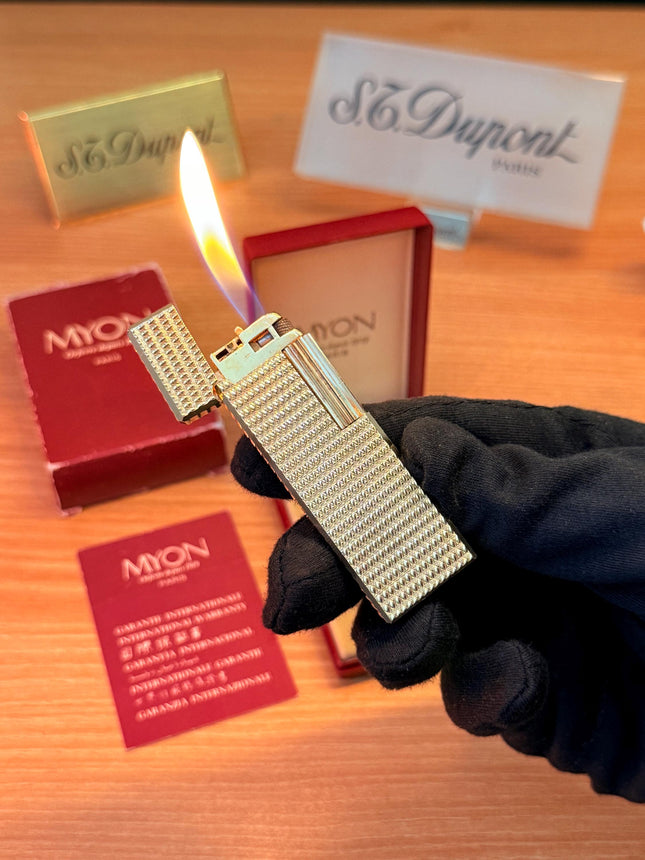 vintage 1970 Rare 24k Gold Finish Myon lighter Paris Made from 1919 with box and documents / working perfect in amazing condition