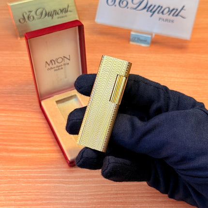 vintage 1970 Rare 24k Gold Finish Myon lighter Paris Made from 1919 with box and documents / working perfect in good condition with initial