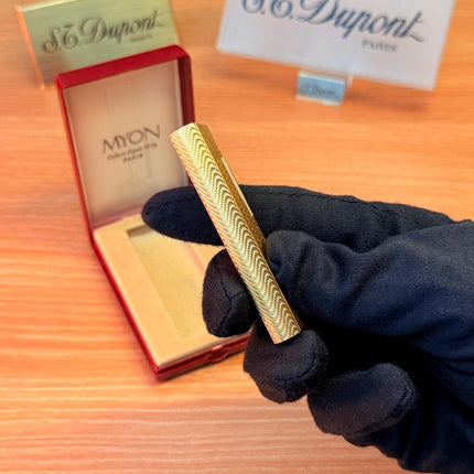 vintage 1970 Rare 24k Gold Finish Myon lighter Paris Made from 1919 with box and documents / working perfect in good condition with initial