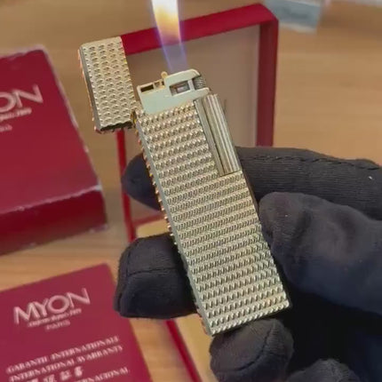 vintage 1970 Rare 24k Gold Finish Myon lighter Paris Made from 1919 with box and documents / working perfect in amazing condition